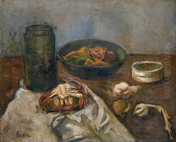 Nature Morte Au Bocal Et Plateau De Fruits Oil Painting by Adolphe Aizik Feder