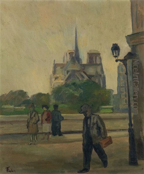 Les Quais De Notre Dame Oil Painting by Adolphe Aizik Feder