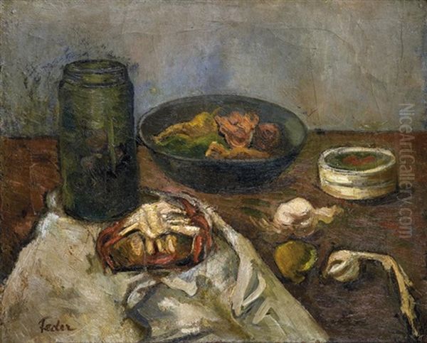 Nature Morte Au Bocal Et Plateau De Fruits Oil Painting by Adolphe Aizik Feder