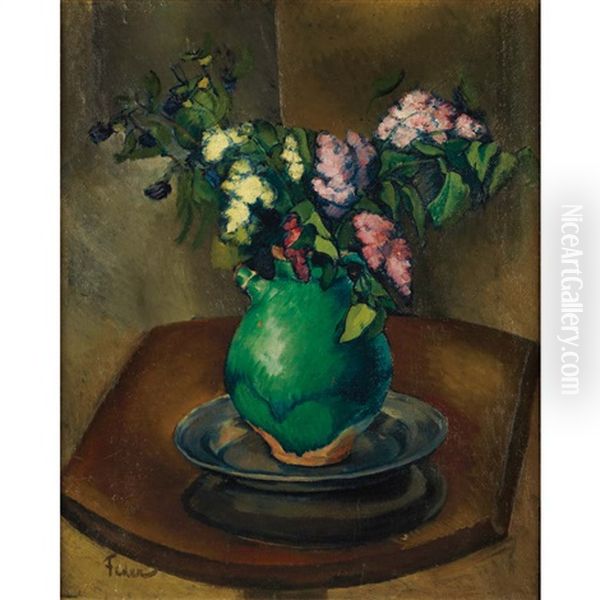 Still Life Of Lilacs In A Green Jug Oil Painting by Adolphe Aizik Feder