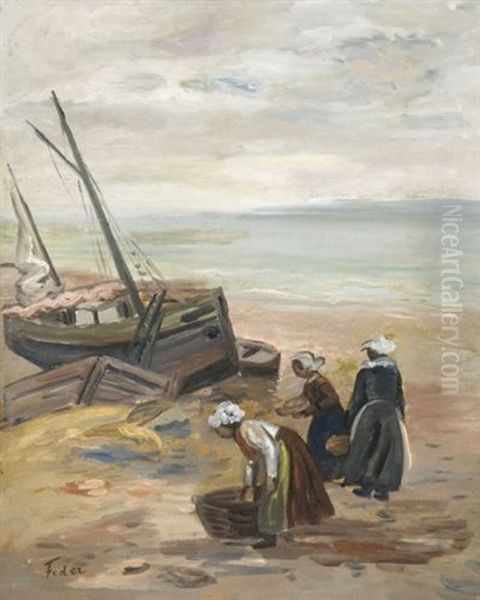 Les Femmes Des Pecheurs Oil Painting by Adolphe Aizik Feder