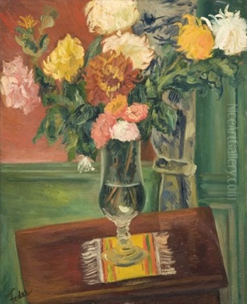 Dahlias Dans Un Vase Oil Painting by Adolphe Aizik Feder