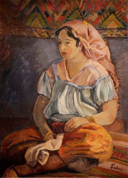 Portrait Of A Turkish Woman Oil Painting by Adolphe Aizik Feder