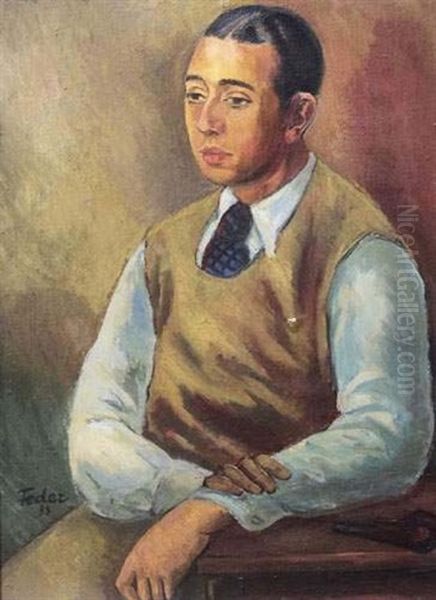 Jeune Homme En Chemise Bleue Oil Painting by Adolphe Aizik Feder