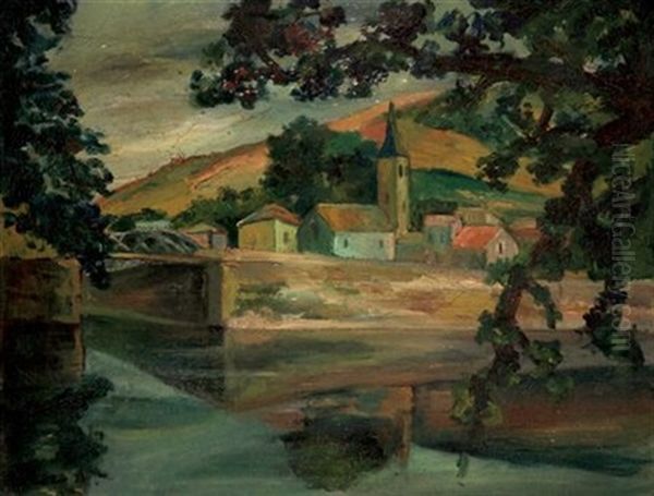 Village Au Bord D'une Riviere Oil Painting by Adolphe Aizik Feder