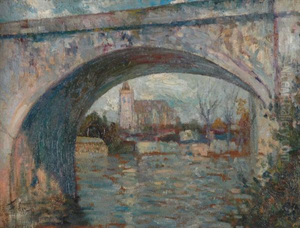 Bridge Over The River Oil Painting by Adolphe Aizik Feder