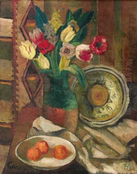 Still Life With Flowers And Fruits Oil Painting by Adolphe Aizik Feder