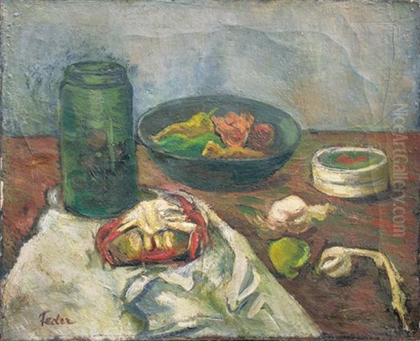 Nature Morte Au Bocal Et Plateau De Fruits Oil Painting by Adolphe Aizik Feder