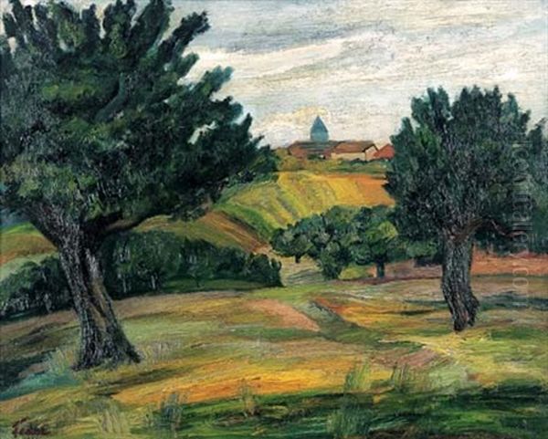 Rural Landscape Oil Painting by Adolphe Aizik Feder