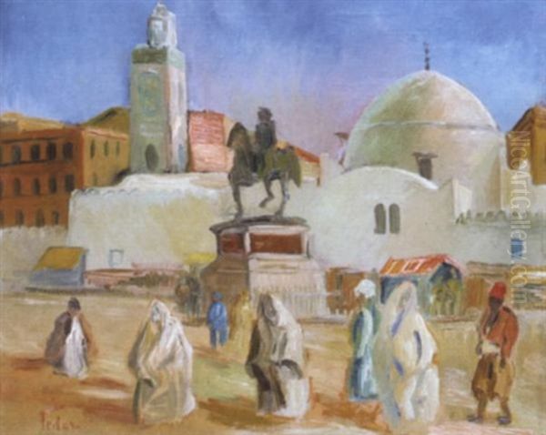 La Place Du Gouvernement, Alger Oil Painting by Adolphe Aizik Feder