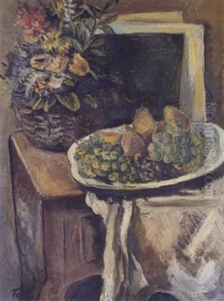 Nature Morte Aux Fleurs Et Au Plat De Fruits Oil Painting by Adolphe Aizik Feder