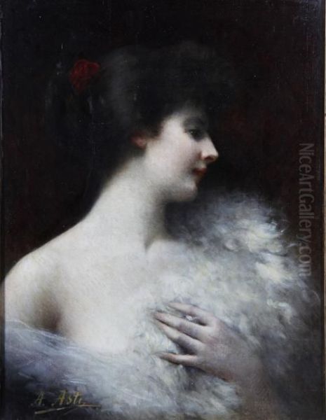 Portrait Of A Lady In White Oil Painting by Angelo Asti