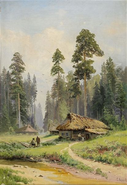 Cottage At The Forest Glade Oil Painting by Simeon Fedorovich Fedorov