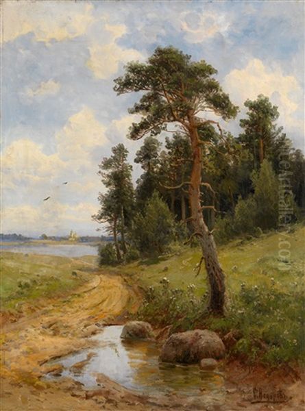 Country Road Oil Painting by Simeon Fedorovich Fedorov