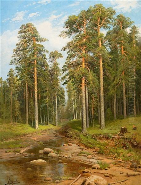 Forest Creek Oil Painting by Simeon Fedorovich Fedorov