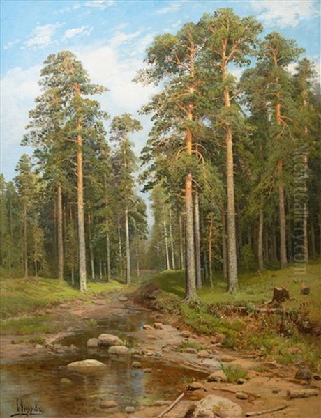 Forest Creek Oil Painting by Simeon Fedorovich Fedorov