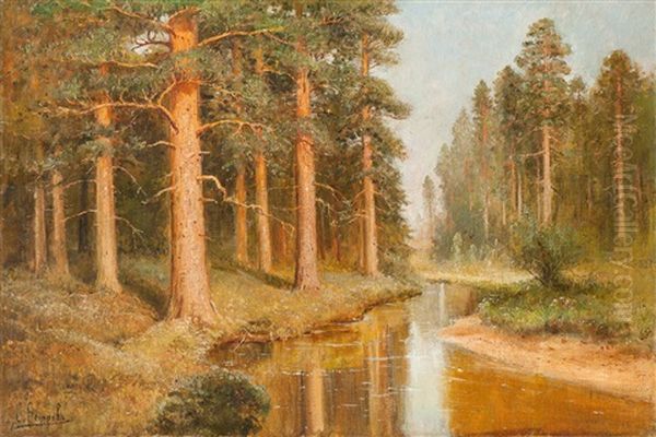 Russische Flusslandschaft Mit Birken Oil Painting by Simeon Fedorovich Fedorov