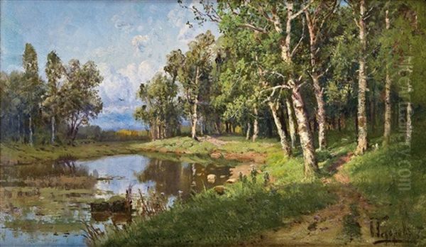 Birkenwald Mit See Oil Painting by Simeon Fedorovich Fedorov