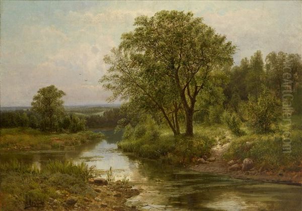 Summer Landscape With A River Oil Painting by Simeon Fedorovich Fedorov