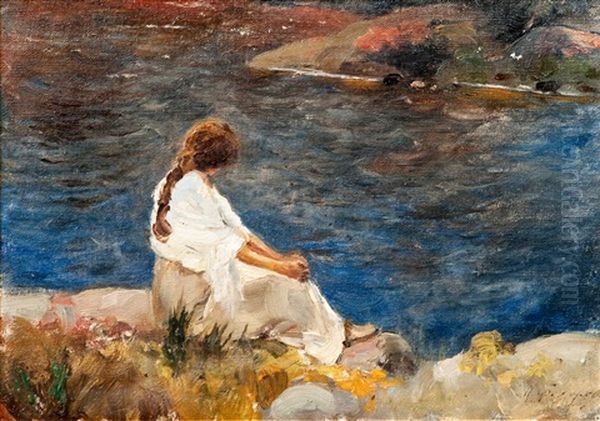 A Quiet Moment By The River Oil Painting by Mariya Alekseeva Fedorova