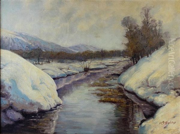 Russian Landscape In The Snow Oil Painting by Vladimir Nikolaevich Fedorovich