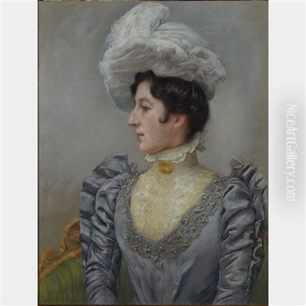 Elegant Russian Beauty In A Feathered Hat Oil Painting by Pavel Andreevich Fedotov