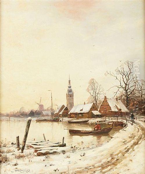 Barque Sur Le Lac En Hiver Oil Painting by Richard Fehdmer