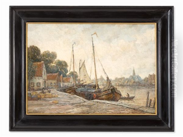 Flemish Harbor Oil Painting by Richard Fehdmer