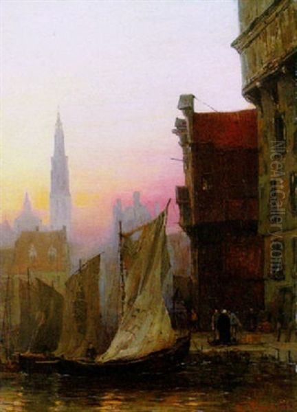 Motiv Aus Antwerpen - Abendstimmung Oil Painting by Richard Fehdmer