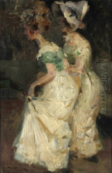 2 Madchen Oil Painting by Friedrich Fehr