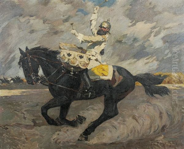 Trommelnder Kavallerist Zu Pferde Oil Painting by Friedrich Fehr