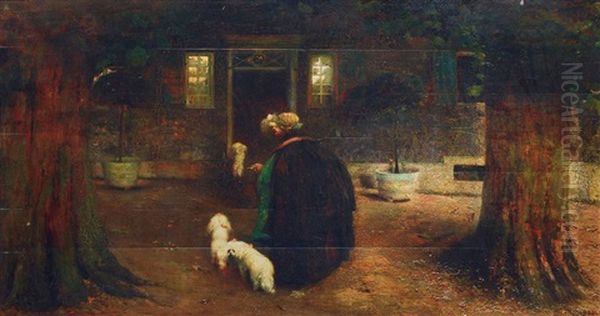 Ruckkehr Der Hausherrin Mit Ihren Hunden Oil Painting by Friedrich Fehr