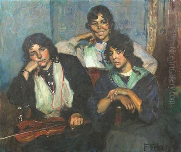 Musizierende Sintidamen Oil Painting by Friedrich Fehr