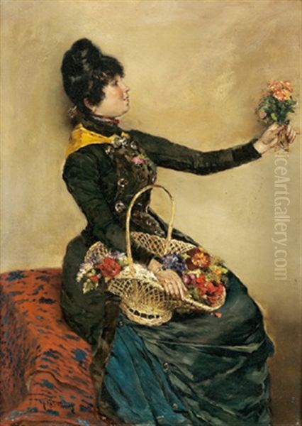 Italienische Blumenverkauferin Oil Painting by Friedrich Fehr