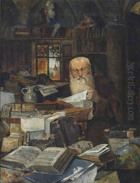 A Rabbi Scholar In His Study Oil Painting by Julius Fehr