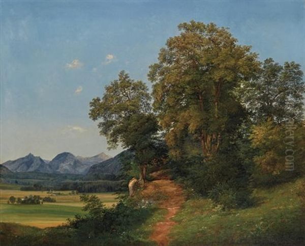 A Country Lane (salzkammergut, Austria) Oil Painting by Joseph Feid