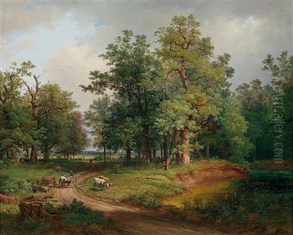 Idyllische Waldlandschaft Mit Fuhrwerk Oil Painting by Joseph Feid