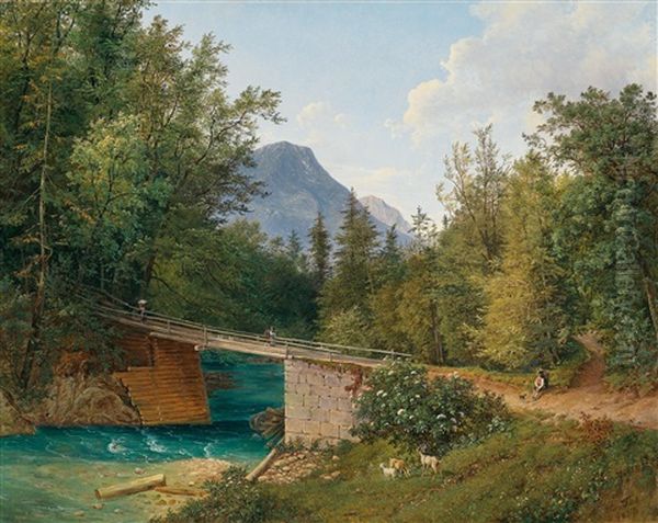 Die Brucke Bei Der Rettenbachmuhle Nachst Bad Ischl Oil Painting by Joseph Feid