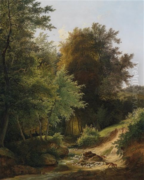 Waldlandschaft Mit Fuchsen Oil Painting by Joseph Feid