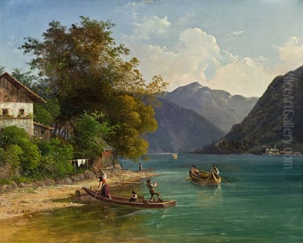 Alpensee Im Salzkammergut (?) Oil Painting by Joseph Feid