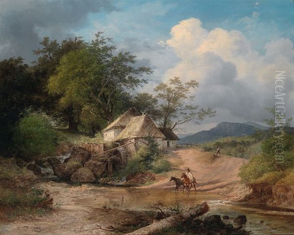 Landschaft Mit Bauernkate Und Figurlicher Staffage Oil Painting by Joseph Feid