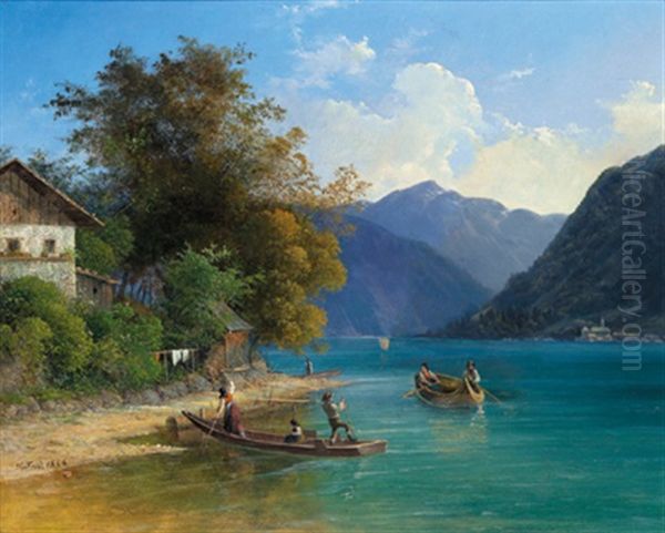 Partie An Einem Alpensee (salzkammergut?) Oil Painting by Joseph Feid