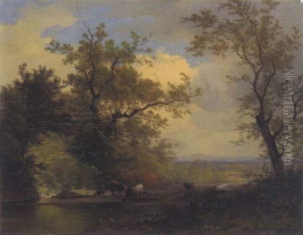 Kuhe Am Weiher Oil Painting by Joseph Feid