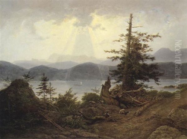 Motiv Vom Attersee Oil Painting by Joseph Feid