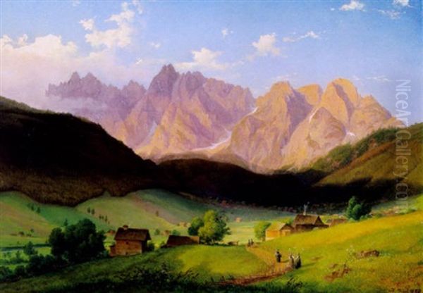 Blick In Den Tal Mit Gebirgskette (karawanken?) Oil Painting by Joseph Feid