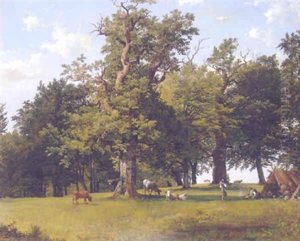 Waldlandschaft Mit Hirten Und Kuhen Oil Painting by Joseph Feid