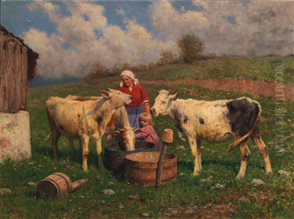 On The Alpine Pastures Oil Painting by Karl Feiertag