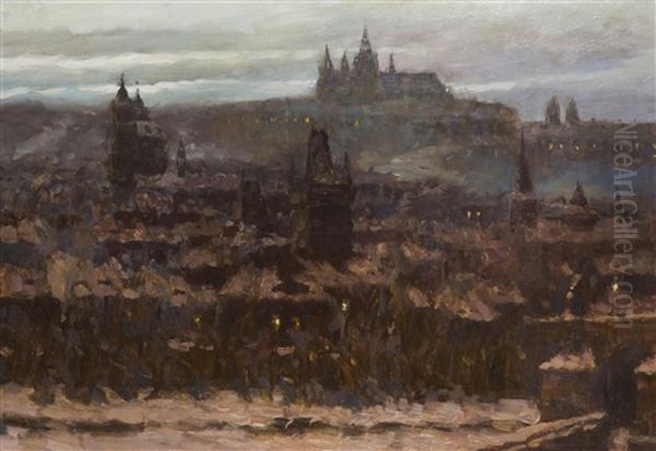 A View Of Prague Castle With The Lesser Town Oil Painting by Stanislav Feikl