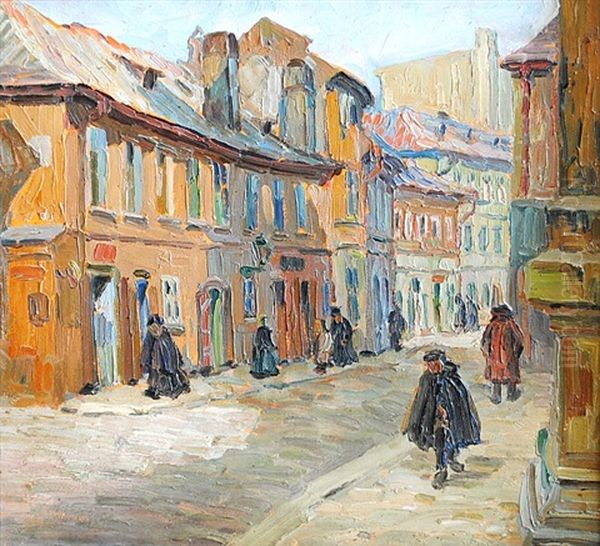 Golden Street Oil Painting by Stanislav Feikl