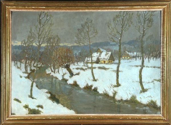 Gehofte Am Fluss Im Winter Oil Painting by Stanislav Feikl